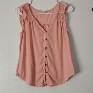 No Boundaries Coral Button-Front Lace Blouse